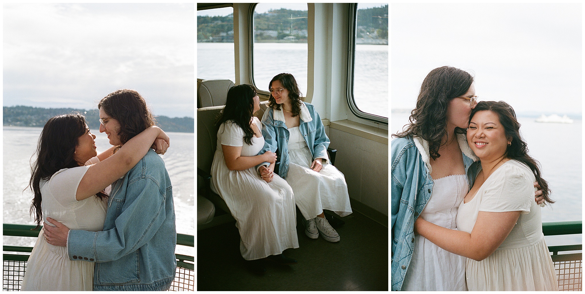 Carli and Erin embracing, talking, and smiling on the ferryboat.