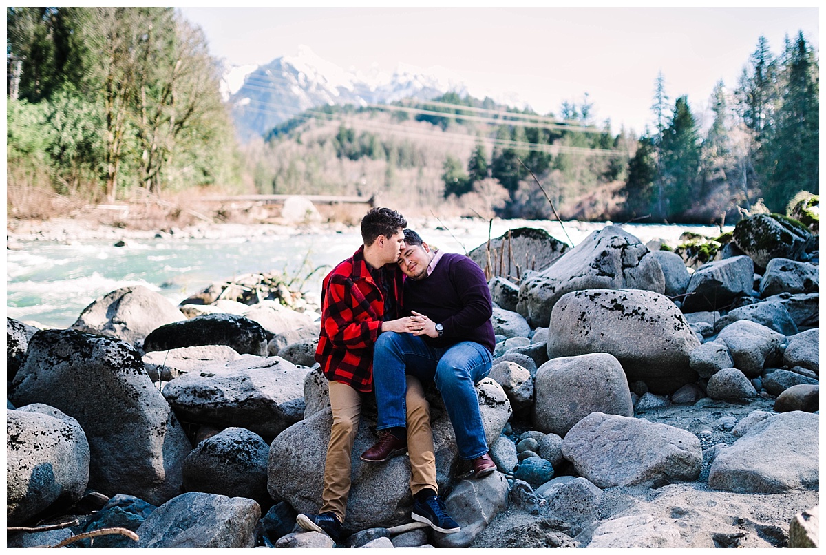 gay wedding, offbeat bride, lgbt wedding, two grooms, cascade mountains, index, small town, engagement session, julia kinnunen photography, destination wedding, seattle wedding, wedding photography, newlyweds, same sex wedding, adventure session