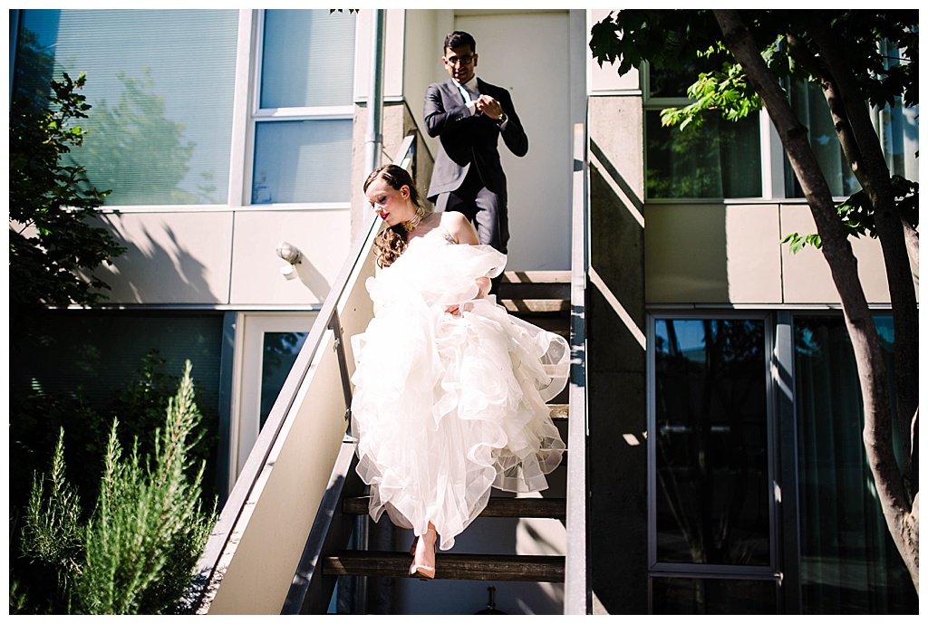 rooftop, first look, offbeat bride, seattle aquarium, aquarium wedding, seattle engagement, seattle bride, seattle groom, julia kinnunen photography, destination wedding, seattle wedding, wedding photography, newlyweds, diy wedding, flying anchor event design, seattle bride magazine, urban wedding, evening wedding