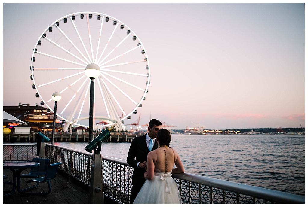 seattle waterfront, offbeat bride, seattle aquarium, aquarium wedding, seattle engagement, seattle bride, seattle groom, julia kinnunen photography, destination wedding, seattle wedding, wedding photography, newlyweds, diy wedding, flying anchor event design, seattle bride magazine, urban wedding, evening wedding