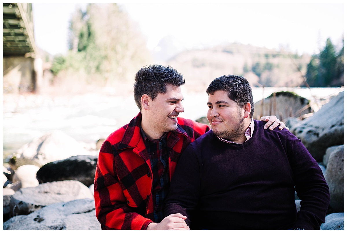 gay wedding, offbeat bride, lgbt wedding, two grooms, cascade mountains, index, small town, engagement session, julia kinnunen photography, destination wedding, seattle wedding, wedding photography, newlyweds, same sex wedding, adventure session