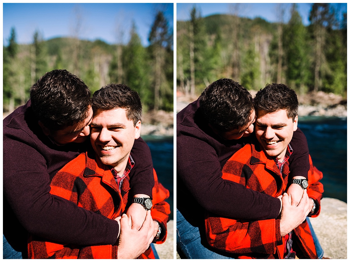 gay wedding, offbeat bride, lgbt wedding, two grooms, cascade mountains, index, small town, engagement session, julia kinnunen photography, destination wedding, seattle wedding, wedding photography, newlyweds, same sex wedding, adventure session