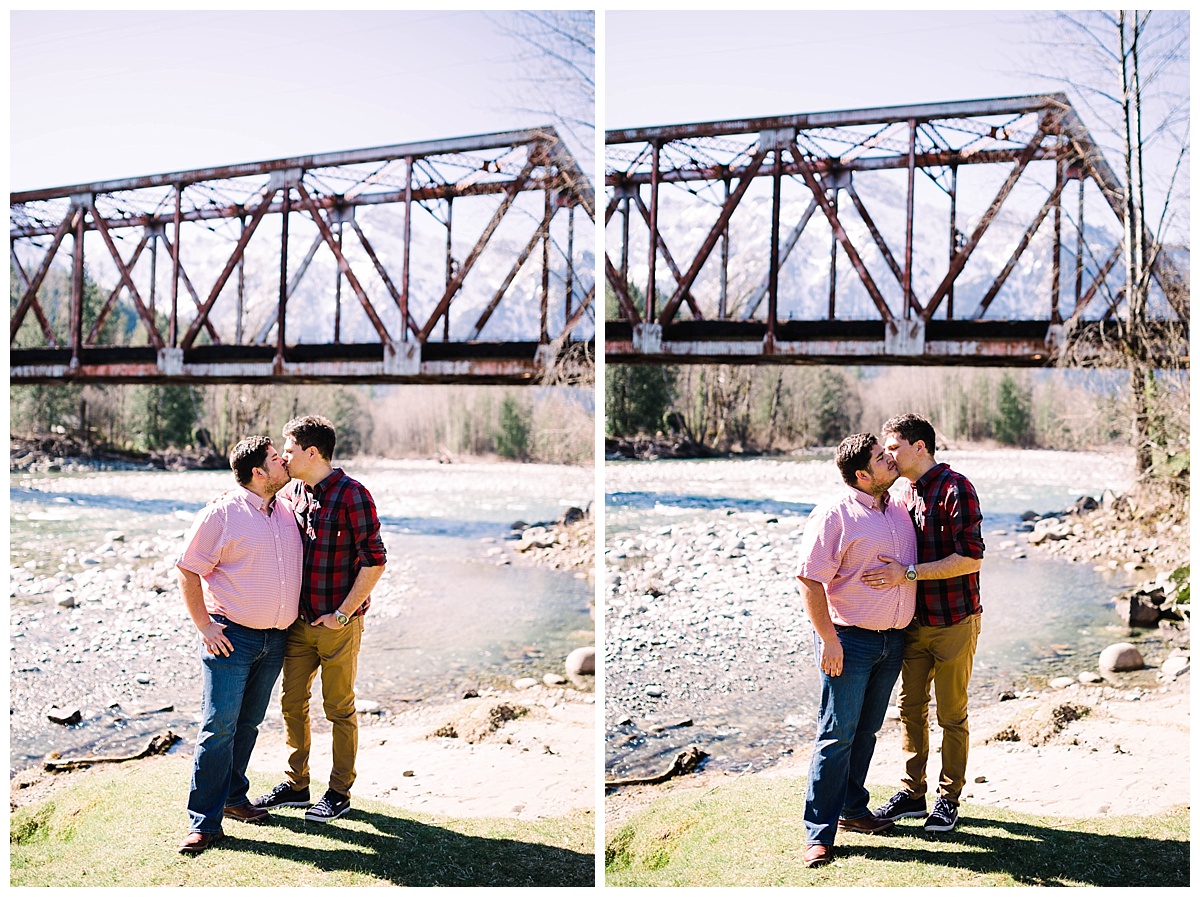 gay wedding, offbeat bride, lgbt wedding, two grooms, cascade mountains, index, small town, engagement session, julia kinnunen photography, destination wedding, seattle wedding, wedding photography, newlyweds, same sex wedding, adventure session