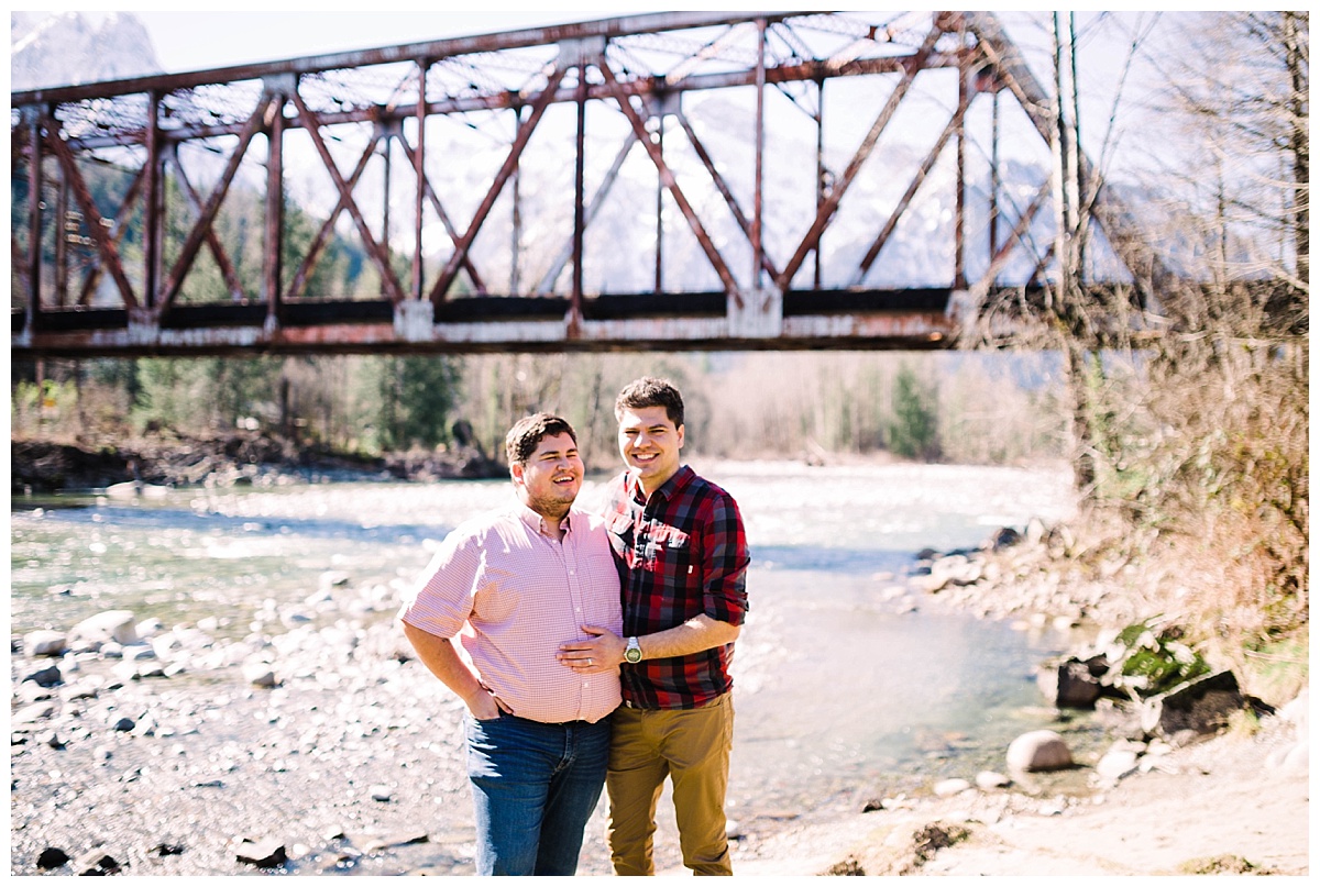 gay wedding, offbeat bride, lgbt wedding, two grooms, cascade mountains, index, small town, engagement session, julia kinnunen photography, destination wedding, seattle wedding, wedding photography, newlyweds, same sex wedding, adventure session