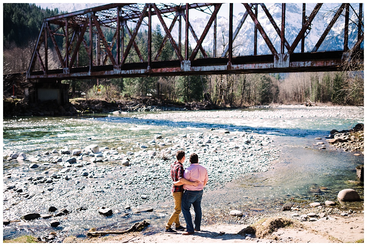 gay wedding, offbeat bride, lgbt wedding, two grooms, cascade mountains, index, small town, engagement session, julia kinnunen photography, destination wedding, seattle wedding, wedding photography, newlyweds, same sex wedding, adventure session