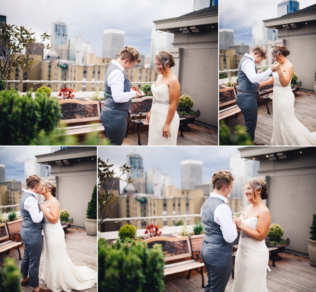 julia kinnunen photography, wedding, seattle, first look, hotel sorrento, same sex wedding