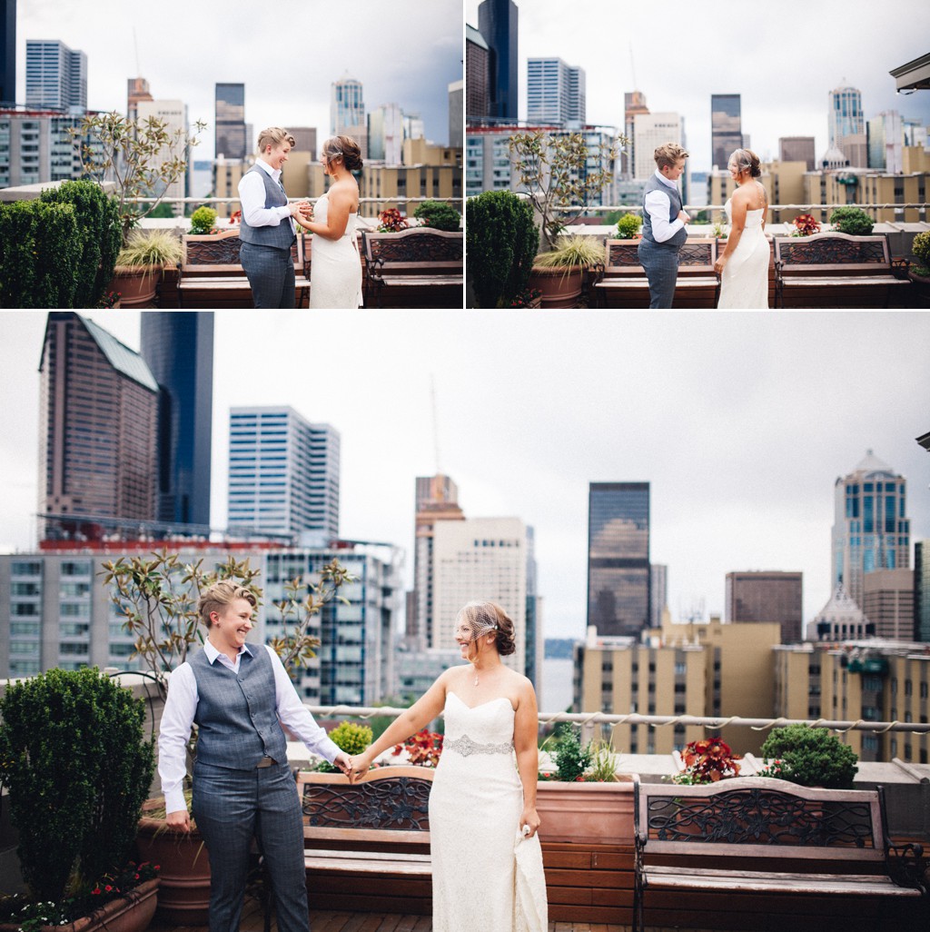 julia kinnunen photography, wedding, seattle, first look, hotel sorrento, same sex wedding