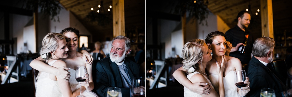 lesbian wedding, offbeat bride, lgbt wedding, gay wedding, two brides, silverpick lodge, durango, julia kinnunen photography, destination wedding, colorado wedding, seattle wedding, wedding photography, bride, newlyweds, wives, sows ear, reception, dinner party, details, same sex wedding