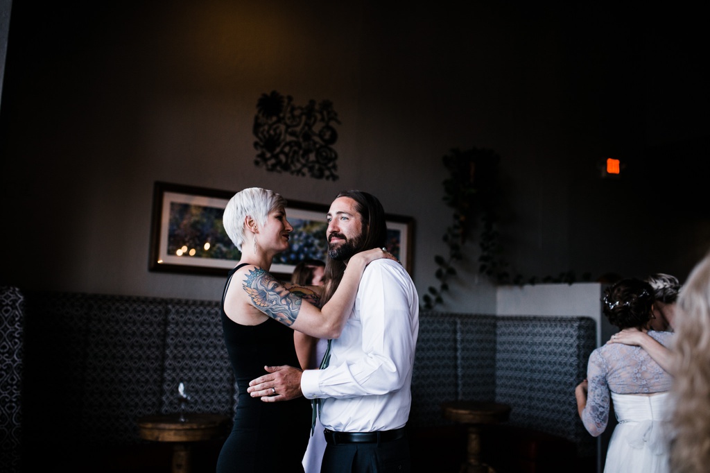 lesbian wedding, offbeat bride, lgbt wedding, gay wedding, two brides, silverpick lodge, durango, julia kinnunen photography, destination wedding, colorado wedding, seattle wedding, wedding photography, bride, newlyweds, wives, sows ear, reception, dinner party, first dance