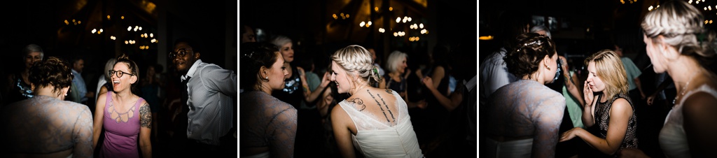 lesbian wedding, offbeat bride, lgbt wedding, gay wedding, two brides, silverpick lodge, durango, julia kinnunen photography, destination wedding, colorado wedding, seattle wedding, wedding photography, bride, newlyweds, wives, sows ear, reception, dance party