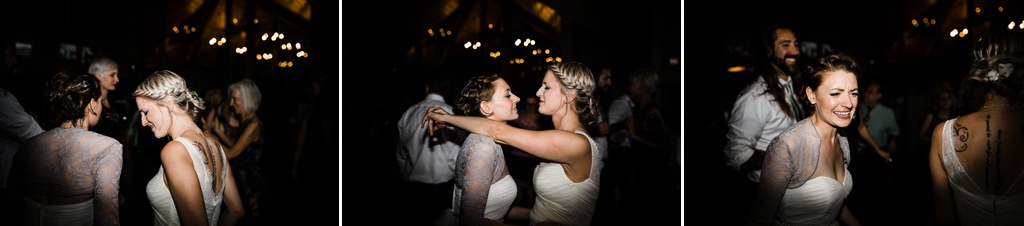 lesbian wedding, offbeat bride, lgbt wedding, gay wedding, two brides, silverpick lodge, durango, julia kinnunen photography, destination wedding, colorado wedding, seattle wedding, wedding photography, bride, newlyweds, wives, sows ear, reception, dance party