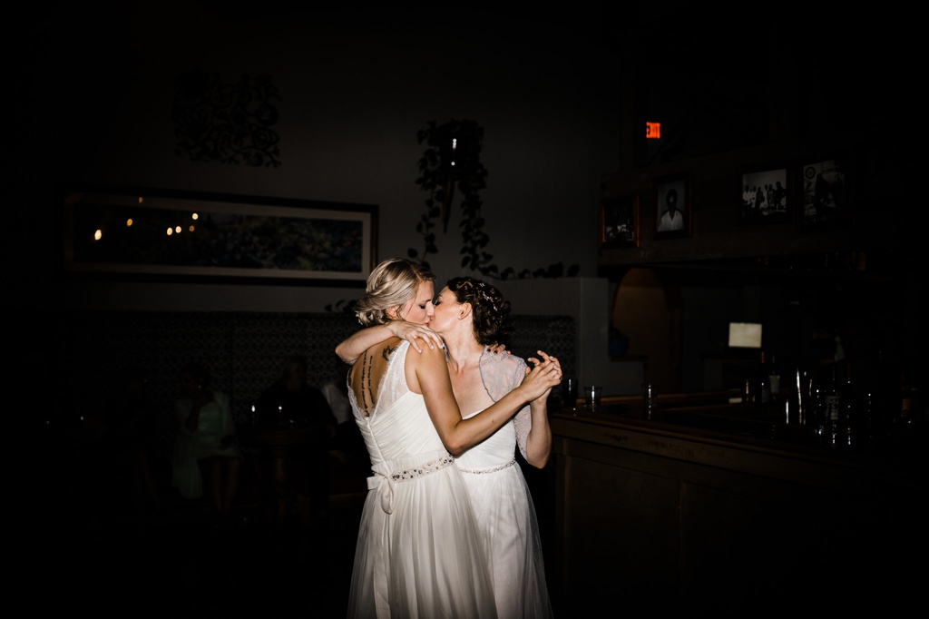 lesbian wedding, offbeat bride, lgbt wedding, gay wedding, two brides, silverpick lodge, durango, julia kinnunen photography, destination wedding, colorado wedding, seattle wedding, wedding photography, bride, newlyweds, wives, sows ear, reception, dance party