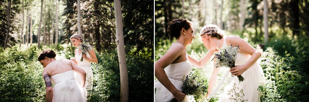 lesbian wedding, offbeat bride, lgbt wedding, gay wedding, two brides, silverpick lodge, durango, julia kinnunen photography, destination wedding, colorado wedding, seattle wedding, wedding photography, bride, newlyweds, portraits, wives, same sex wedding