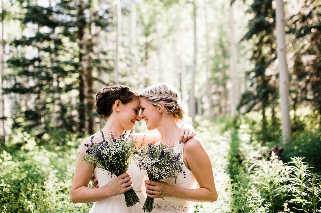 lesbian wedding, offbeat bride, lgbt wedding, gay wedding, two brides, silverpick lodge, durango, julia kinnunen photography, destination wedding, colorado wedding, seattle wedding, wedding photography, bride, newlyweds, portraits, wives, same sex wedding