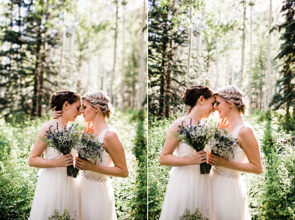 lesbian wedding, offbeat bride, lgbt wedding, gay wedding, two brides, silverpick lodge, durango, julia kinnunen photography, destination wedding, colorado wedding, seattle wedding, wedding photography, bride, newlyweds, portraits, wives, same sex wedding