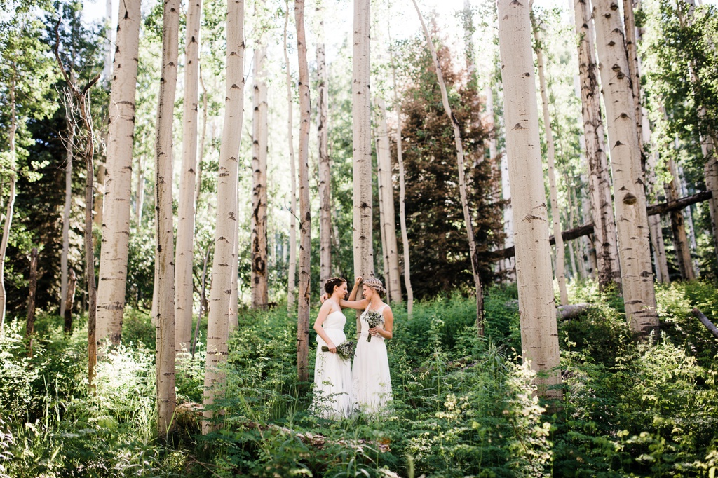 lesbian wedding, offbeat bride, lgbt wedding, gay wedding, two brides, silverpick lodge, durango, julia kinnunen photography, destination wedding, colorado wedding, seattle wedding, wedding photography, bride, newlyweds, portraits, wives, same sex wedding