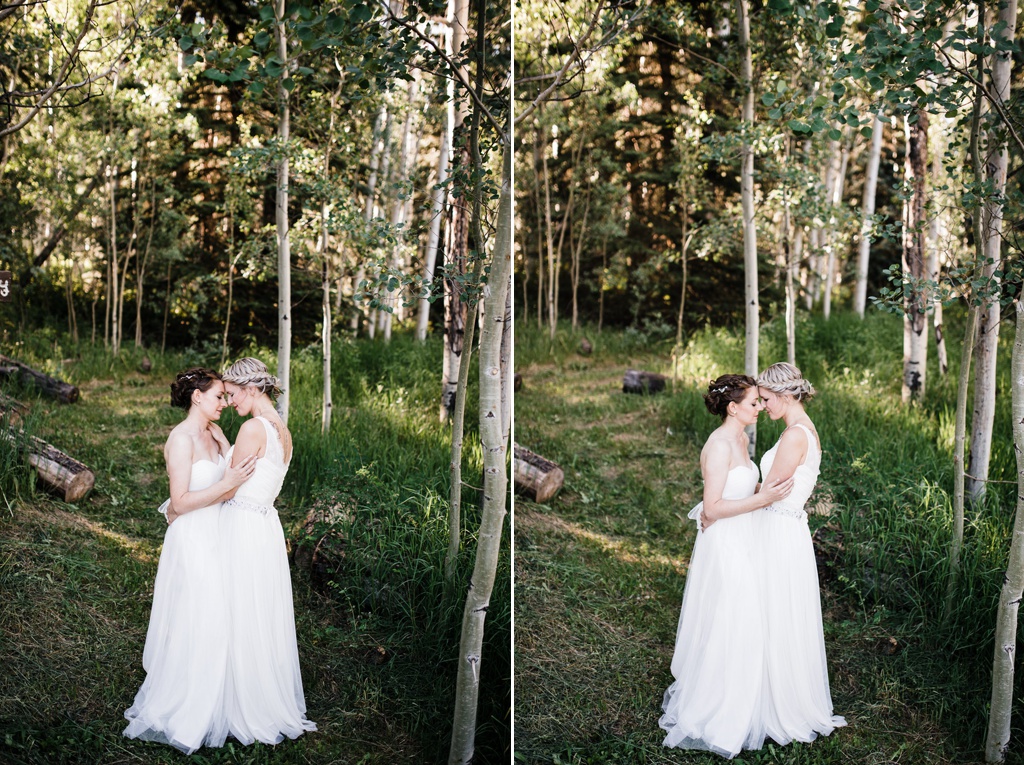 lesbian wedding, offbeat bride, lgbt wedding, gay wedding, two brides, silverpick lodge, durango, julia kinnunen photography, destination wedding, colorado wedding, seattle wedding, wedding photography, bride, newlyweds, portraits, wives, same sex wedding