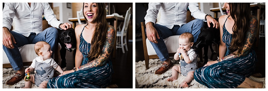 trendy mom, hipster family, julia kinnunen photography, family portraits, summertime, seattle home, tattooed mom, breastfeeding, babies,  couple, family, seattle