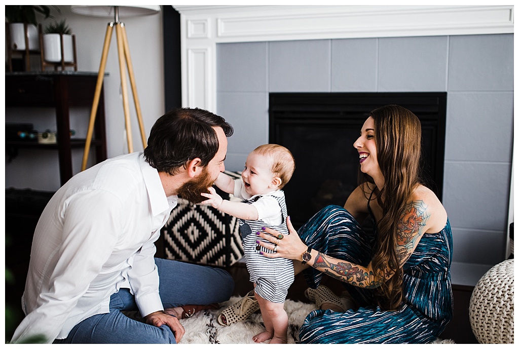 trendy mom, hipster family, julia kinnunen photography, family portraits, summertime, seattle home, tattooed mom, breastfeeding, babies,  couple, family, seattle