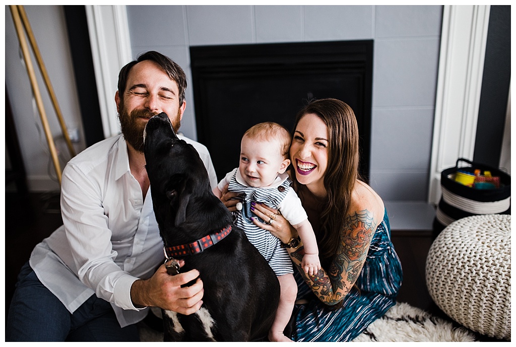 trendy mom, hipster family, julia kinnunen photography, family portraits, summertime, seattle home, tattooed mom, breastfeeding, babies,  couple, family, seattle