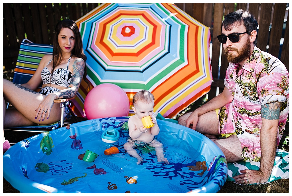 trendy mom, hipster family, julia kinnunen photography, family portraits, summertime, seattle home, tattooed mom, breastfeeding, babies,  couple, family, seattle