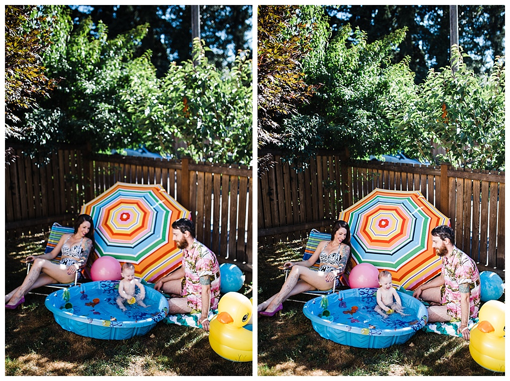 trendy mom, hipster family, julia kinnunen photography, family portraits, summertime, seattle home, tattooed mom, breastfeeding, babies,  couple, family, seattle