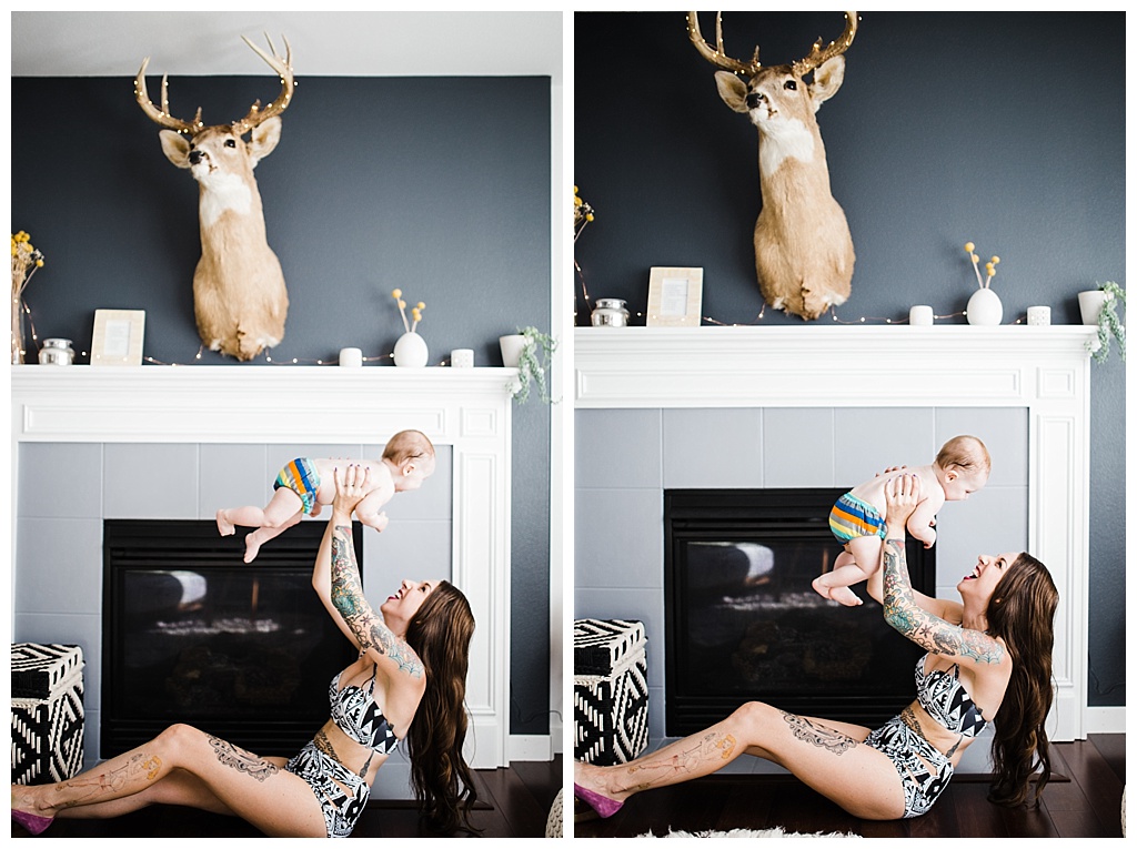 trendy mom, hipster family, julia kinnunen photography, family portraits, summertime, seattle home, tattooed mom, breastfeeding, babies,  couple, family, seattle