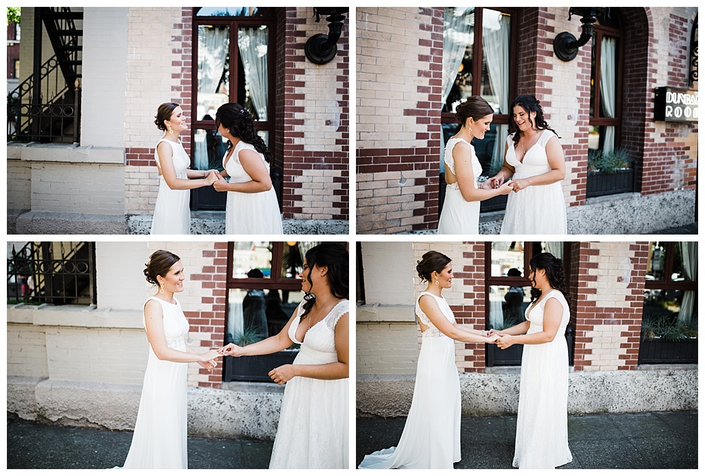 lesbian wedding, offbeat bride, lgbt wedding, gay wedding, two brides, sorrento hotel, boutique hotel wedding, julia kinnunen photography, destination wedding, seattle wedding, wedding photography, bride, newlyweds, same sex wedding, first look, portraits