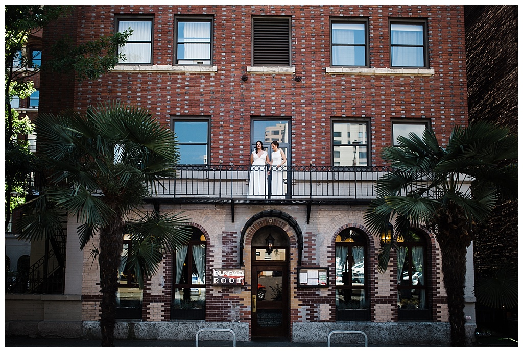 lesbian wedding, offbeat bride, lgbt wedding, gay wedding, two brides, sorrento hotel, boutique hotel wedding, julia kinnunen photography, destination wedding, seattle wedding, wedding photography, bride, newlyweds, same sex wedding, first look, portraits