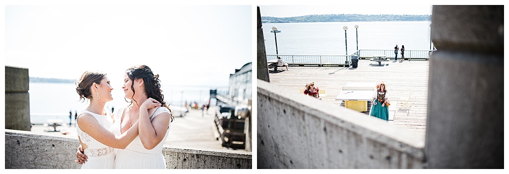 lesbian wedding, offbeat bride, lgbt wedding, gay wedding, two brides, sorrento hotel, boutique hotel wedding, julia kinnunen photography, destination wedding, seattle wedding, wedding photography, bride, newlyweds, same sex wedding, first look, portraits, seattle waterfront, downtown