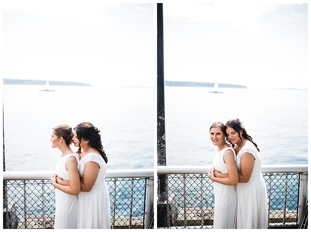 lesbian wedding, offbeat bride, lgbt wedding, gay wedding, two brides, sorrento hotel, boutique hotel wedding, julia kinnunen photography, destination wedding, seattle wedding, wedding photography, bride, newlyweds, same sex wedding, first look, portraits, seattle waterfront, downtown