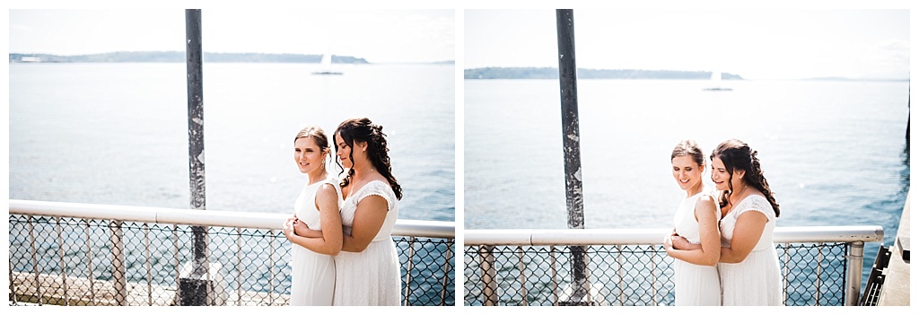 lesbian wedding, offbeat bride, lgbt wedding, gay wedding, two brides, sorrento hotel, boutique hotel wedding, julia kinnunen photography, destination wedding, seattle wedding, wedding photography, bride, newlyweds, same sex wedding, first look, portraits, seattle waterfront, downtown