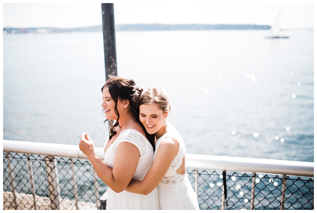 lesbian wedding, offbeat bride, lgbt wedding, gay wedding, two brides, sorrento hotel, boutique hotel wedding, julia kinnunen photography, destination wedding, seattle wedding, wedding photography, bride, newlyweds, same sex wedding, first look, portraits, seattle waterfront, downtown