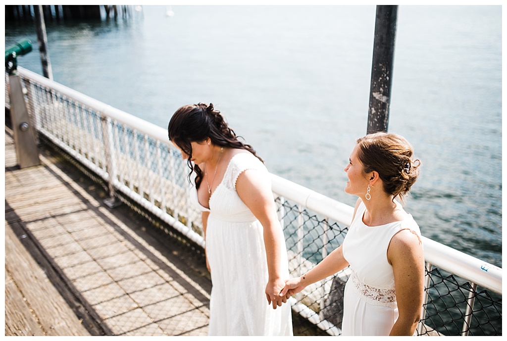 lesbian wedding, offbeat bride, lgbt wedding, gay wedding, two brides, sorrento hotel, boutique hotel wedding, julia kinnunen photography, destination wedding, seattle wedding, wedding photography, bride, newlyweds, same sex wedding, first look, portraits, seattle waterfront, downtown