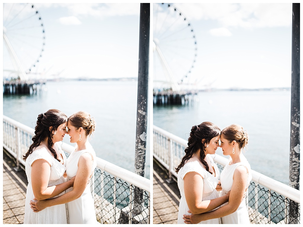 lesbian wedding, offbeat bride, lgbt wedding, gay wedding, two brides, sorrento hotel, boutique hotel wedding, julia kinnunen photography, destination wedding, seattle wedding, wedding photography, bride, newlyweds, same sex wedding, first look, portraits, seattle waterfront, downtown