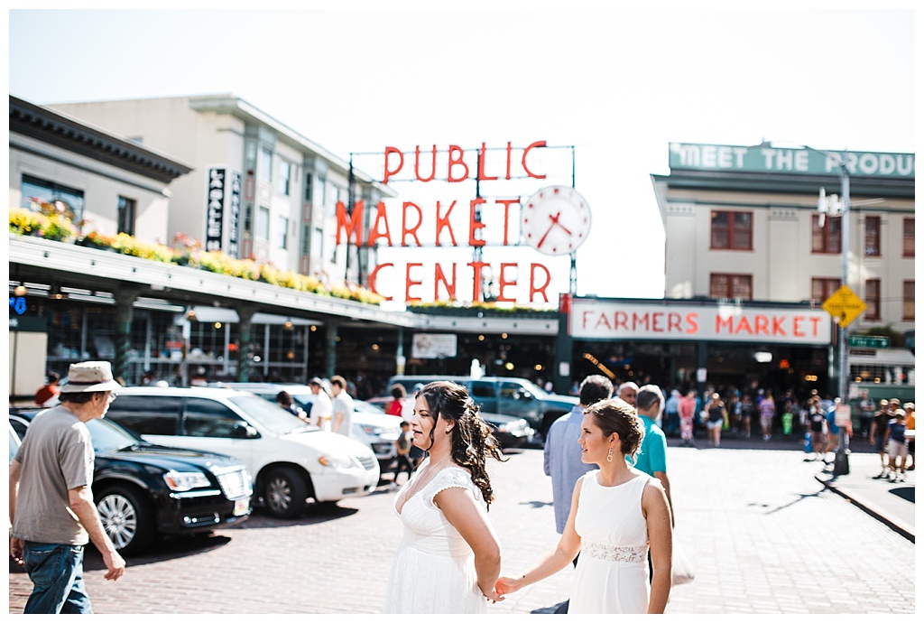 lesbian wedding, offbeat bride, lgbt wedding, gay wedding, two brides, sorrento hotel, boutique hotel wedding, julia kinnunen photography, destination wedding, seattle wedding, wedding photography, bride, newlyweds, same sex wedding, first look, portraits, pike place market