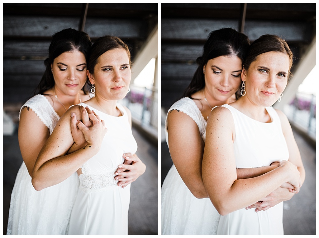 lesbian wedding, offbeat bride, lgbt wedding, gay wedding, two brides, sorrento hotel, boutique hotel wedding, julia kinnunen photography, destination wedding, seattle wedding, wedding photography, bride, newlyweds, same sex wedding, first look, portraits, pike place market