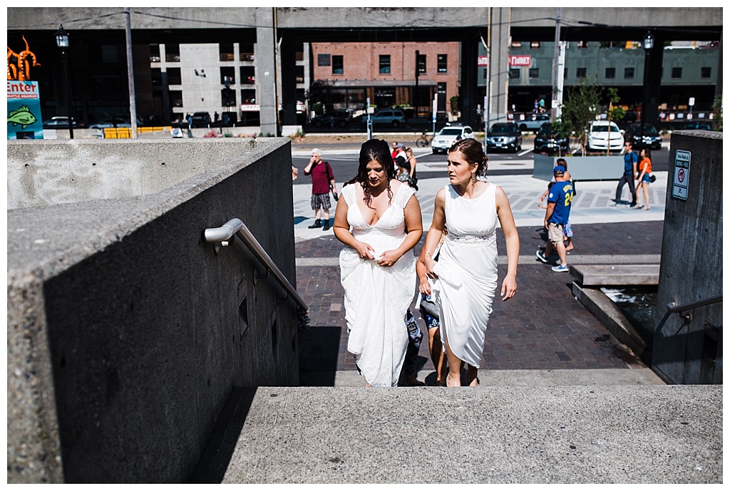 lesbian wedding, offbeat bride, lgbt wedding, gay wedding, two brides, sorrento hotel, boutique hotel wedding, julia kinnunen photography, destination wedding, seattle wedding, wedding photography, bride, newlyweds, same sex wedding, first look, portraits