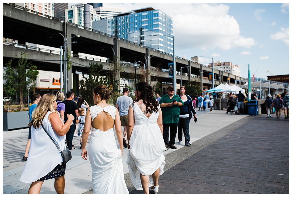 lesbian wedding, offbeat bride, lgbt wedding, gay wedding, two brides, sorrento hotel, boutique hotel wedding, julia kinnunen photography, destination wedding, seattle wedding, wedding photography, bride, newlyweds, same sex wedding, first look, portraits, seattle waterfront, downtown