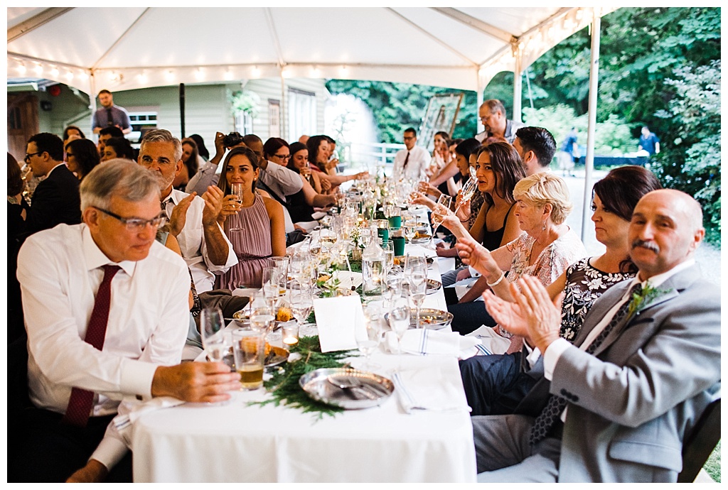 offbeat bride, treehouse point, julia kinnunen photography, destination wedding, seattle wedding, wedding photography, bride, groom, adventure seekers, newlyweds, northwest washington wedding, elopement, intimate wedding, diy wedding, reception, toasts