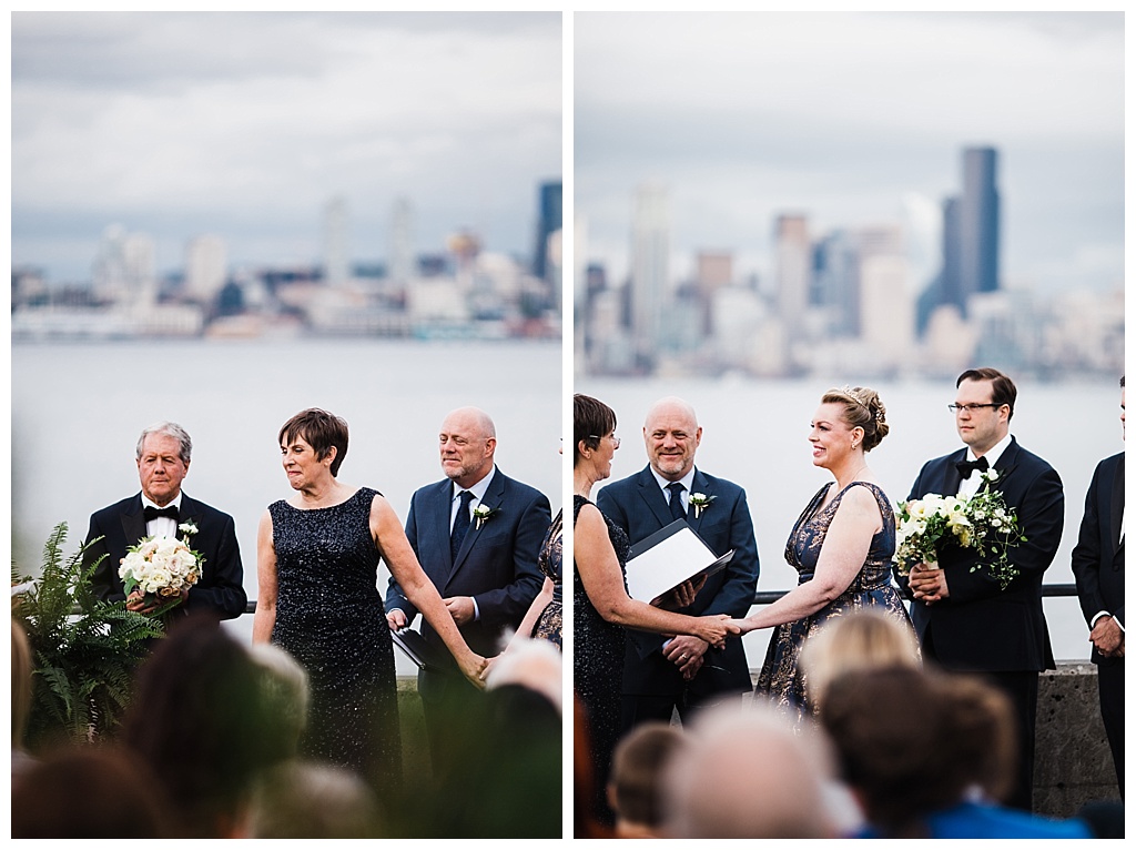 lesbian wedding, offbeat bride, lgbt wedding, gay wedding, two brides, alki beach, salty's on alki wedding, julia kinnunen photography, destination wedding, seattle wedding, wedding photography, bride, newlyweds, same sex wedding, ceremony, wedding with a view