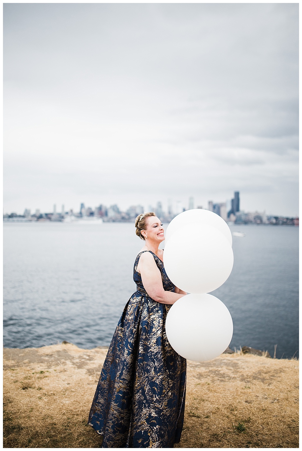 lesbian wedding, offbeat bride, lgbt wedding, gay wedding, two brides, alki beach, salty's on alki wedding, julia kinnunen photography, destination wedding, seattle wedding, wedding photography, bride, newlyweds, same sex wedding, first look, portraits, balloon reveal