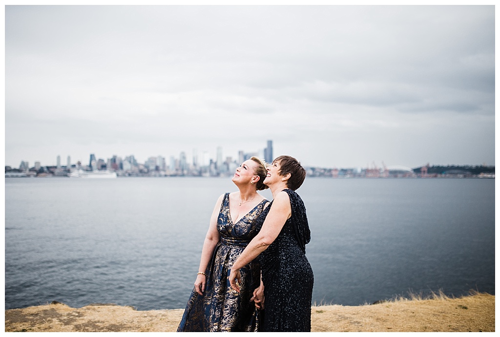 lesbian wedding, offbeat bride, lgbt wedding, gay wedding, two brides, alki beach, salty's on alki wedding, julia kinnunen photography, destination wedding, seattle wedding, wedding photography, bride, newlyweds, same sex wedding, first look, portraits, balloon reveal