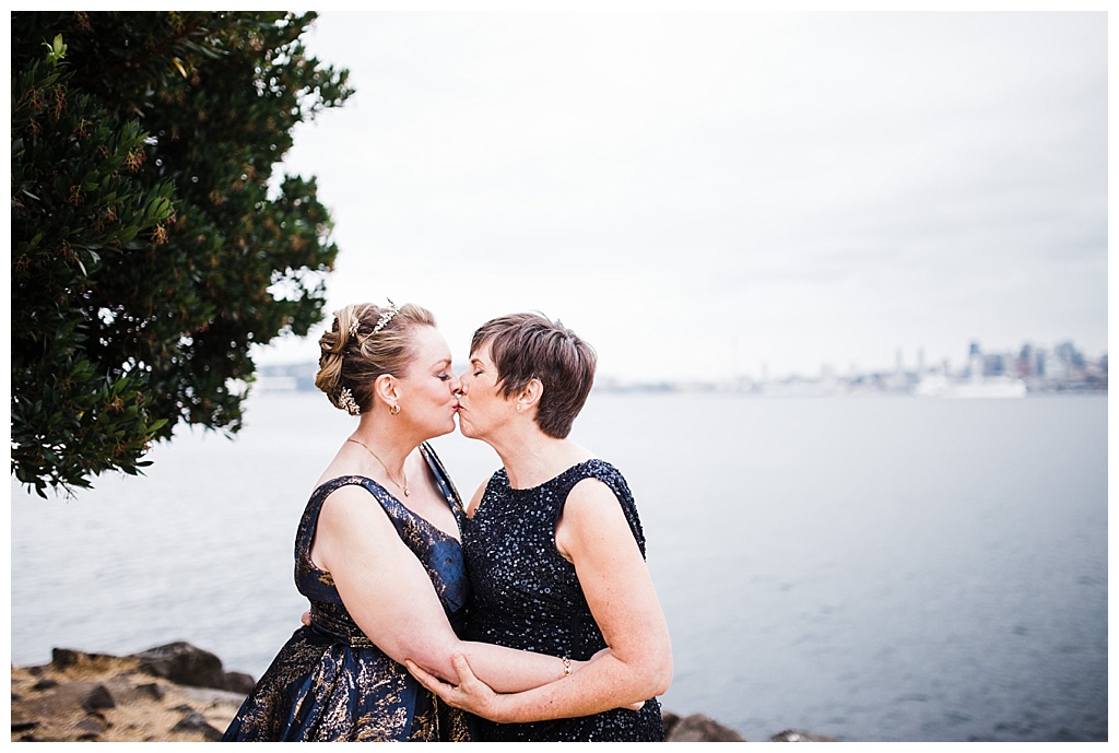 lesbian wedding, offbeat bride, lgbt wedding, gay wedding, two brides, alki beach, salty's on alki wedding, julia kinnunen photography, destination wedding, seattle wedding, wedding photography, bride, newlyweds, same sex wedding, first look, portraits