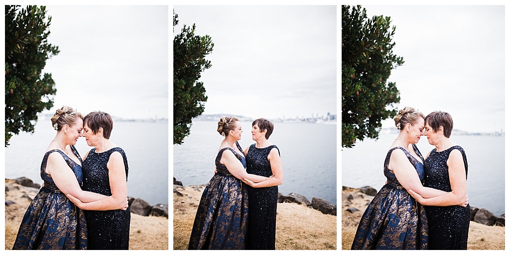 lesbian wedding, offbeat bride, lgbt wedding, gay wedding, two brides, alki beach, salty's on alki wedding, julia kinnunen photography, destination wedding, seattle wedding, wedding photography, bride, newlyweds, same sex wedding, first look, portraits