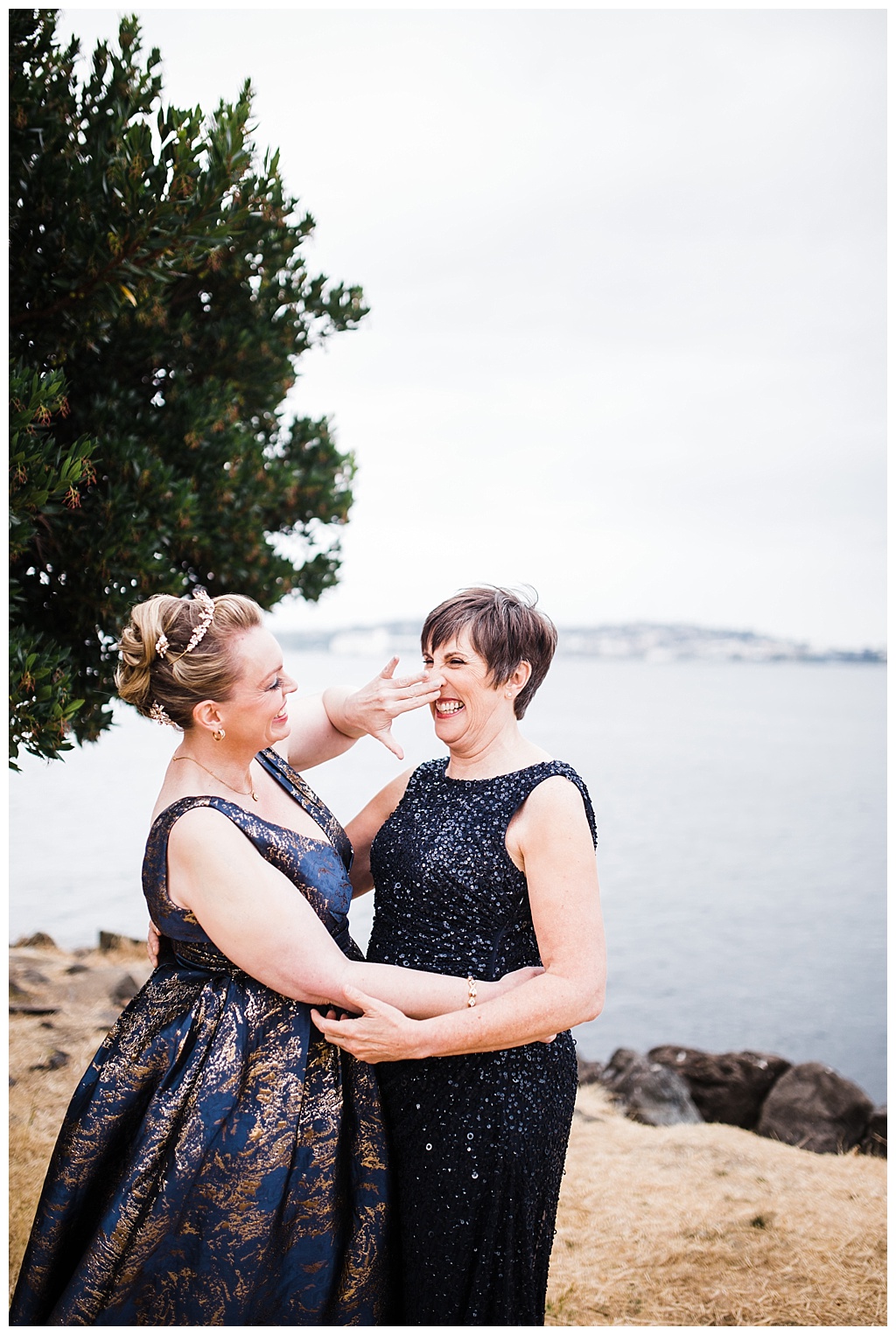 lesbian wedding, offbeat bride, lgbt wedding, gay wedding, two brides, alki beach, salty's on alki wedding, julia kinnunen photography, destination wedding, seattle wedding, wedding photography, bride, newlyweds, same sex wedding, first look, portraits