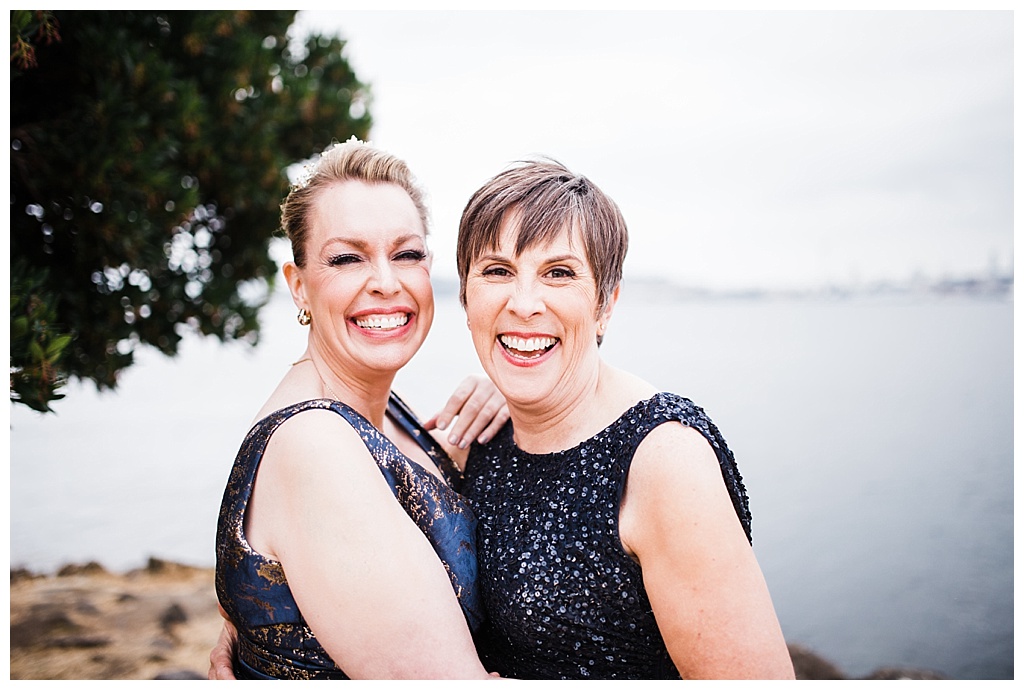 lesbian wedding, offbeat bride, lgbt wedding, gay wedding, two brides, alki beach, salty's on alki wedding, julia kinnunen photography, destination wedding, seattle wedding, wedding photography, bride, newlyweds, same sex wedding, first look, portraits