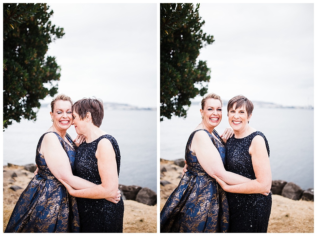 lesbian wedding, offbeat bride, lgbt wedding, gay wedding, two brides, alki beach, salty's on alki wedding, julia kinnunen photography, destination wedding, seattle wedding, wedding photography, bride, newlyweds, same sex wedding, first look, portraits