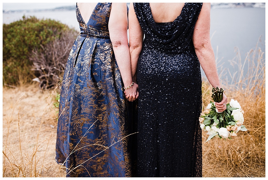 lesbian wedding, offbeat bride, lgbt wedding, gay wedding, two brides, alki beach, salty's on alki wedding, julia kinnunen photography, destination wedding, seattle wedding, wedding photography, bride, newlyweds, same sex wedding, first look, portraits