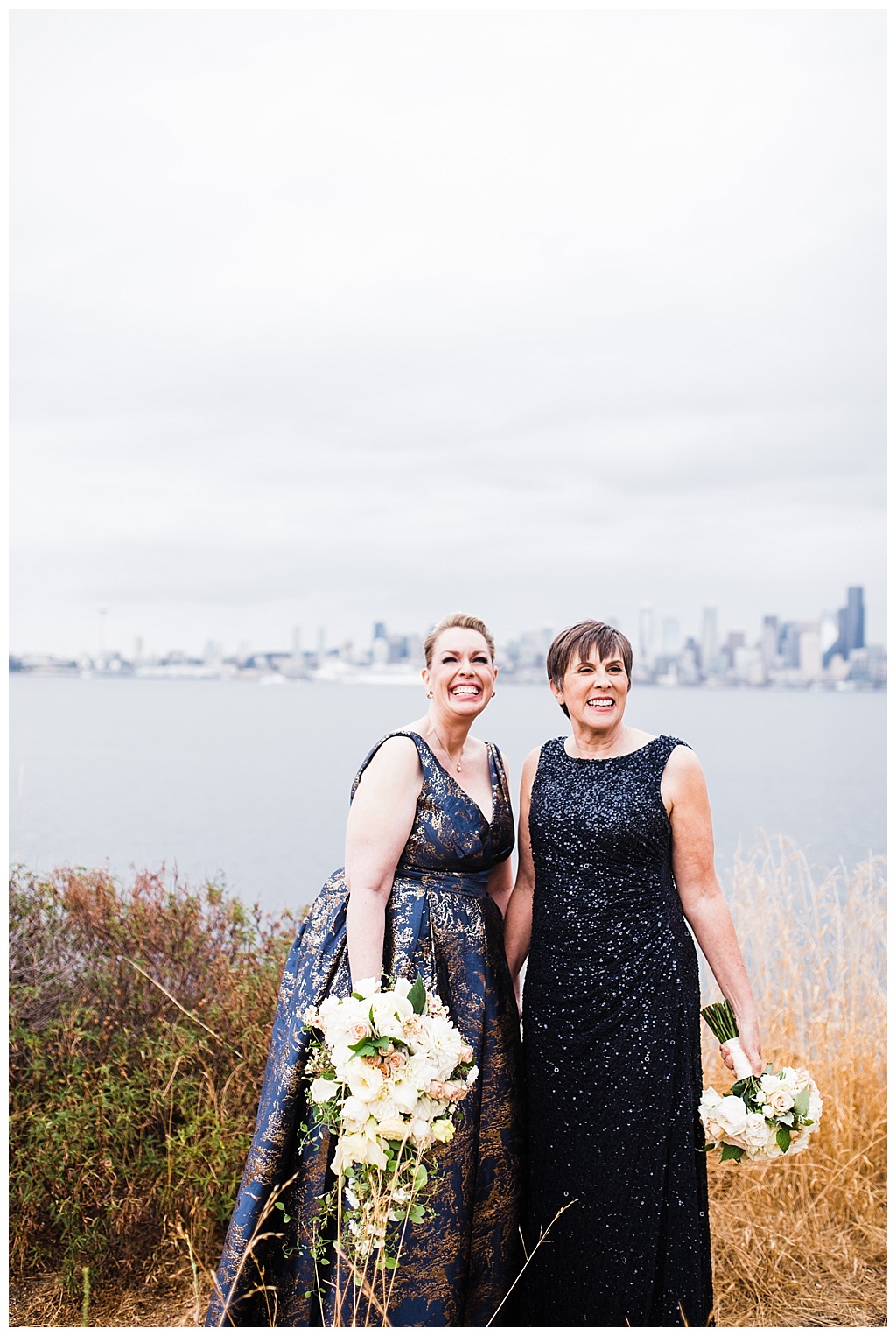 lesbian wedding, offbeat bride, lgbt wedding, gay wedding, two brides, alki beach, salty's on alki wedding, julia kinnunen photography, destination wedding, seattle wedding, wedding photography, bride, newlyweds, same sex wedding, first look, portraits